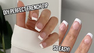 EASIEST FRENCH TIP NAILS AT HOME  how to do the perfect French tip nails  quotclean girlquot aesthetic [upl. by Ayatnohs]