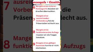 Deutsch B1 bis B2 Kausale Präposition  Mangels  Genitiv  grammar deutschgrammatik [upl. by Ggerc]