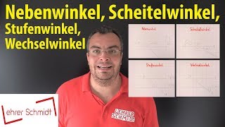 Winkelpaare Nebenwinkel Scheitelwinkel Stufenwinkel Wechselwinkel  Lehrerschmidt [upl. by Munson]