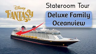 Disney Cruise Line Fantasy Stateroom Tour  Deluxe Family Oceanview [upl. by Adlihtam]