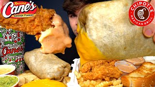 asmr mukbang Chipotle  Canes Giant Burrito Chicken amp fries W Extra Canes Sauce amp Cheese [upl. by Fritze]