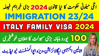 New Italy 🇮🇹 Govt New Law  100€  Family Visa Reddito  Legalization Update 2024  Italy News [upl. by Lagas]