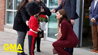 Young fan dressed as Royal Guard greets Prince and Princess of Wales in Boston [upl. by Marco199]