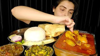 Eating Lal Lal Murgir Jhol Rice Vegetable Curry Chutney Papad Salad Mukbang Eating Show [upl. by Mellie]