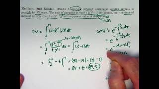 Actuarial Exam 2FM Prep PV of Nonconstant Continuous Annuity w Nonconstant Force of Interest [upl. by Hamilah59]