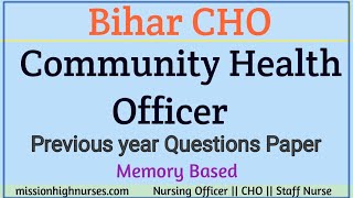 Bihar CHO Previous year Question Paper with Answer KeyBihar CHO Model PaperBihar CHO Exam Paper [upl. by Ahsirat]