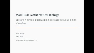 MATH 360  Lecture 7  Allee effects [upl. by Edmunda649]