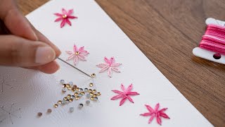 Handmade Card Idea  Embroidered Flower Card for Beginners [upl. by Ecirahc]