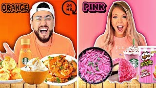 Only Eating ORANGE amp PINK Foods For 24 HOURS  IMPOSSIBLE FOOD CHALLENGE ft HunniBee [upl. by Moran978]