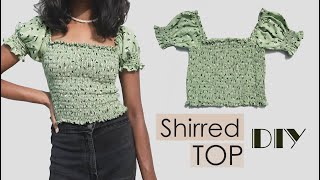 DIY Shirred Top  Smocked Top  How to make Shirred Crop Top  Shirring Tutorial [upl. by Bartlett813]