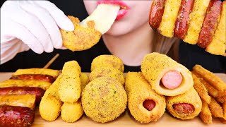 ASMR CORN DOGS  CHEESE BALLS  CHEESE STICKS  RICE CAKE SAUSAGES  FRENCH FRIES BHC 뿌링클 시리즈 전메뉴 [upl. by Corkhill319]