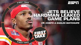 New York Jets believe Mecole Hardman leaked game plans vs Chiefs amp Eagles  First Take [upl. by Kahle269]