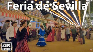 Feria de Abril de Sevilla 🥂 Sevilles Feria de Abril at night 💃4k Virtual Walk Tour Spain 🇪🇸 [upl. by Isus]