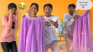 Sonal pe lehnga prank kardia maine 😵 kitchen mai chupa dia uska new purple lehnga 😡 [upl. by Ailis945]