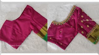 Most beautiful and simple aari work blouse design using normal needle on stitched blouse [upl. by Ahseetal468]