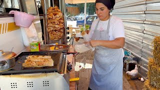 Doner Kebab Queen  She Prepares Traditional Turkish Doner Kebab in a Van on the Road [upl. by Rausch]