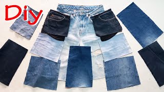 How to diy skirt from old jeans  Scrap sewing project  Upcycling idea  Easy sewing [upl. by Iliam]