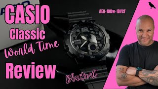 CASIO Classic World Time quotblackoutquot Watch Review REF AEQ100W1BVCF [upl. by Aisekal]