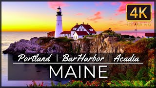 MAINE 4K  Portland Bar Harbor Acadia  New England Aerial Drone Travel Tour [upl. by Leonerd]