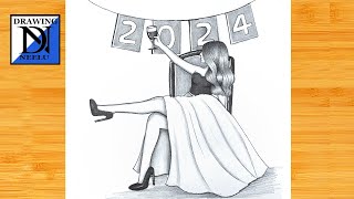 How to draw a Girl celebrate 2024  Happy New Year Drawing  Pencil Drawing  New Year Drawing [upl. by Hachmann]