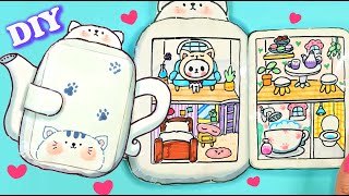 Cat Teapot Squishy Book DIY Tutorial paperdiy tocaboca cat [upl. by Atinel]