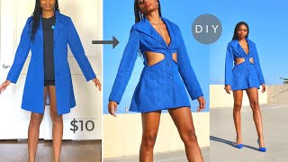 DIY Cut Out Blazer Dress Thrift Flip Easy Sewing [upl. by Orapma435]