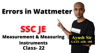 Errors in Wattmeter in Hindi Measurement amp Measuring Instruments for SSC JE Class 22 [upl. by Namor]