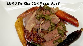 Lomo de res Solomillo  envuelto en tocino  Con arroz rojo y vegetales [upl. by Anett268]