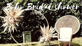 DIY PAMPAS GRASS amp PALM SPEAR DECOR ON ROUND ARCH BACKDROPBOHO BRIDAL SHOWER DECOR [upl. by Alleyne]