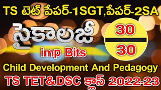 TS TET PAPER 1 SGT PSYCHOLOGY IMP BITS 2022  TS TET PAPER 2 SA IMP BITS  TS TET DSC CLASS TELUGU [upl. by Ecertap]