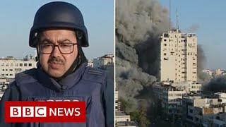 IsraelGaza Strike collapses building during live BBC report  BBC News [upl. by Arihaz]