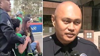 LAPD sergeant helps 14yearold runner cross finish line at LA Marathon [upl. by Amero350]