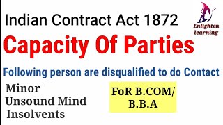 Capacity of Parties Minor Unsound mind disqualified by law FoR BCOMBBA Business Law [upl. by Akilam]