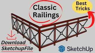 How To Create Railings In Sketchup  Balcony Railing Design Modern Railing [upl. by Suoivatnod]