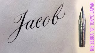 With a Japanese sharp pen ZEBRA G I write the name Jacob in calligraphy handwriting [upl. by Morie]