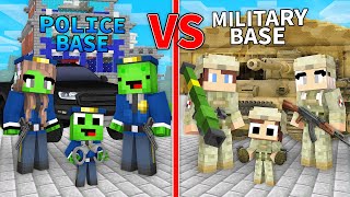 Mikey Family POLICE BASE vs JJ Family MILITARY BASE in Minecraft Maizen [upl. by Ititrefen]