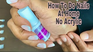 HOW TO DO NAILS AT HOME WITH NO ACRYLIC  KISS BRUSH ON NAIL GLUE [upl. by Nahtam57]