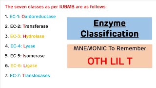 Enzyme Classification with MNEMONIC  Enzyme Classification with Examples [upl. by Ahtiekal]