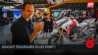 EICMA  les nouveautés Ducati Panigale Multistrada Hypermotard et DesertX 2024 [upl. by Meedan]