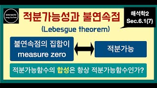 해석학2 61절 7 적분가능함수의 불연속점의 갯수  Lebesgue theorem  measure zero [upl. by Ogdon]