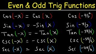 Even and Odd Trigonometric Functions amp Identities  Evaluating Sine Cosine amp Tangent [upl. by Nahtnhoj]