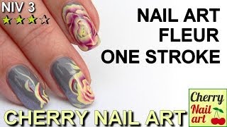 Nail art one stroke style rose  pivoine [upl. by Mccafferty]