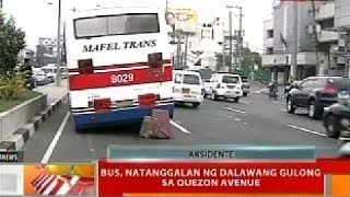 BT Bus natanggalan ng dalawang gulong sa Quezon Avenue [upl. by Dub964]