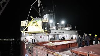 Watch The Ojibway Supply Boat In Action Keeping Freighters Stocked [upl. by Fridlund666]