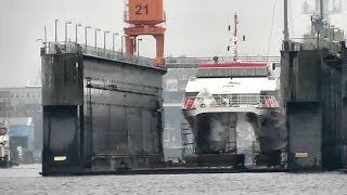 Emden Port shipyard area Floating Island Ferries in docks Schiffe im Dock Baudock Germany [upl. by Kramer]