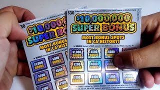 2 OF 10000000 SUPER BONUS 🤑CA LOTTERY SCRATCH OFF TICKETS 🤑 [upl. by Santos]