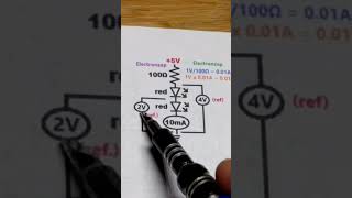 Schematic 2V 4V reference voltages 2 series red LEDs 100 ohms 5V supply electronics howto diy [upl. by Odlavso]