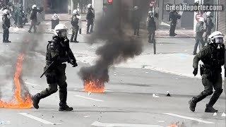 Clashes Between Protesters and Riot Police in Syntagma Square Athens [upl. by Ennoryt]