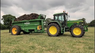 Muck Spreading  John Deere 6910 and Bunning spreader [upl. by Yeleak504]