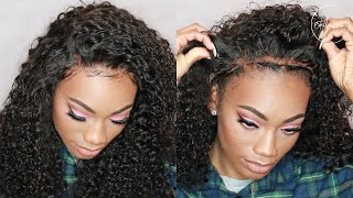 HOW TO REALISTIC GLUELESS LACE FRONTAL WIG INSTALLATION  MAXGLAM BRAZILIAN DEEP WAVE CURLY HAIR [upl. by Bethesda486]